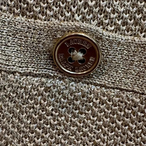 Lauren Ralph Lauren Metallic Gold Silk Blend Knit Button Down Cardigan Size XS - Picture 8 of 11